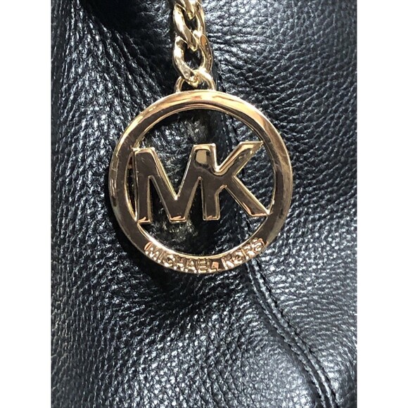 Michael Kors Handbag Shoulder Bag Tote Hobo Black Leather Gold Chain Straps - Picture 2 of 16
